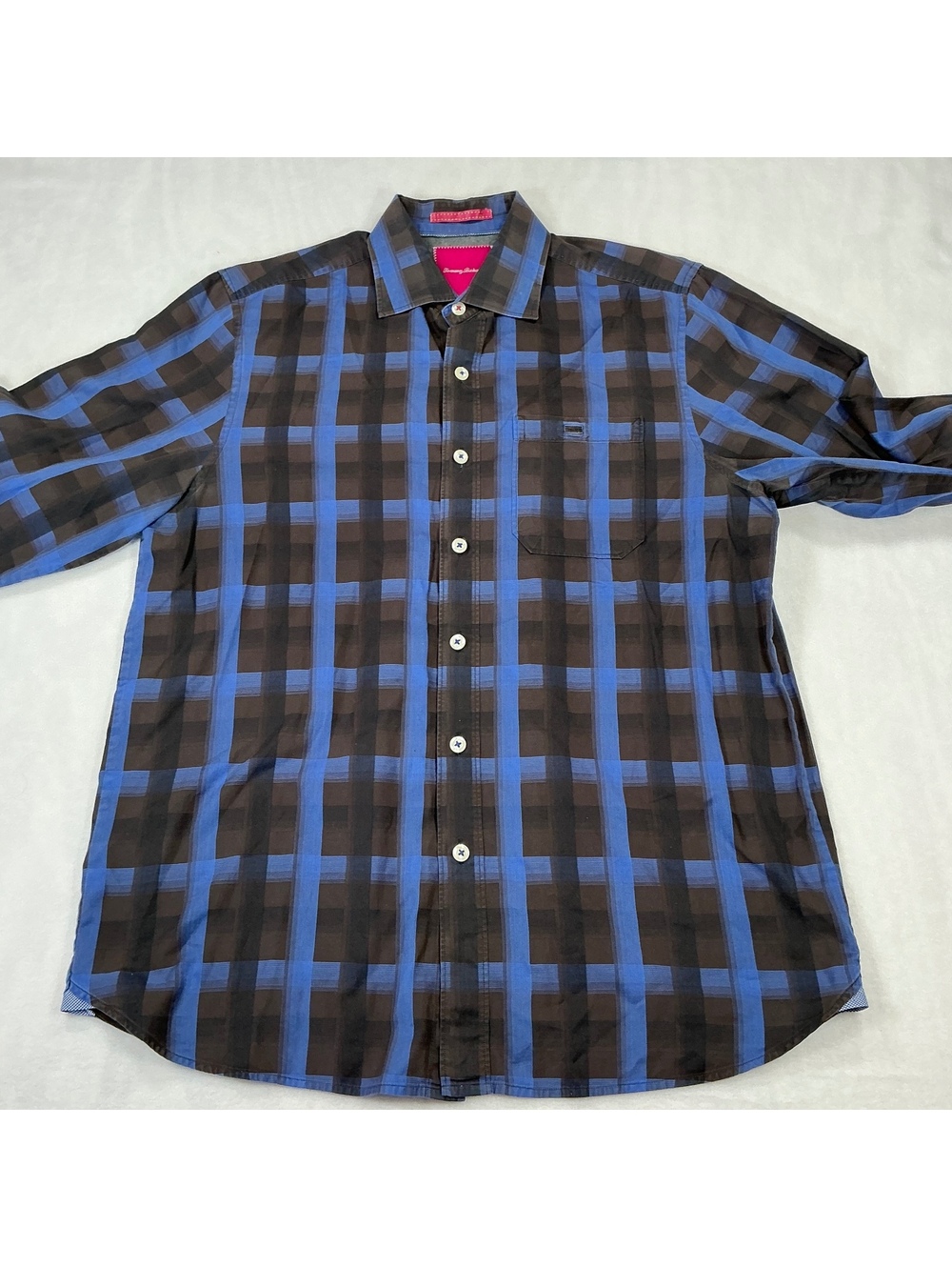 Tommy Bahama Men's Long Sleeve Blue and Brown Plaid Button-Up Shirt 100% Cotton - Picture 3 of 13